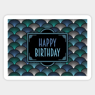 Happy Birthday - Art Deco Fans Blue Teal Sticker